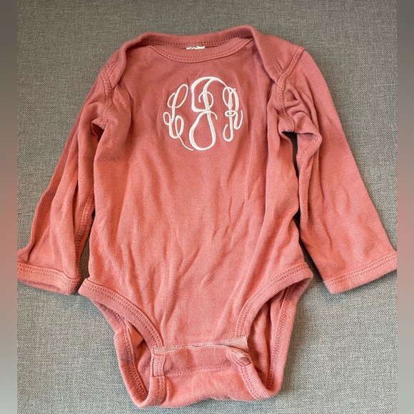 “LRJ” Monogrammed Long-sleeve Onesie- 6 Months - Picture 1 of 1